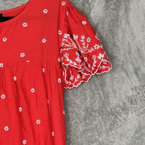 Lane Bryant 16 XL Top Shirt Red Floral Short Cap Sleeve Keyhole Round Neck Knit - Picture 3 of 8
